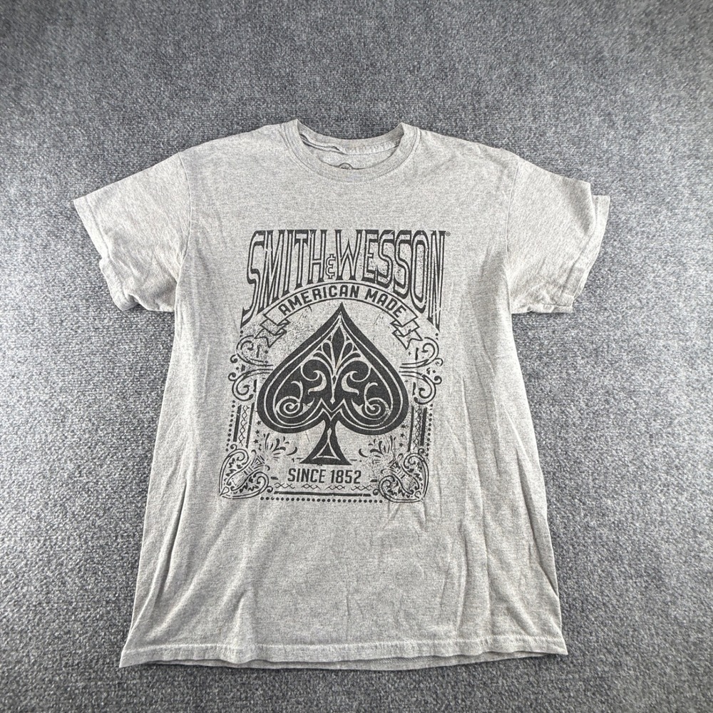 Smith & Wesson Mens Gray Ace of Spades Graphic T-Shirt American Made Size S M